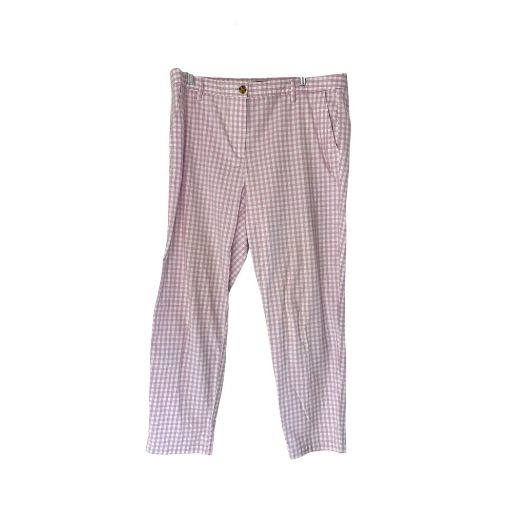 Talbots Relaxed‎ Chino Pants Purple White Gingham Office Straight Leg Size 14